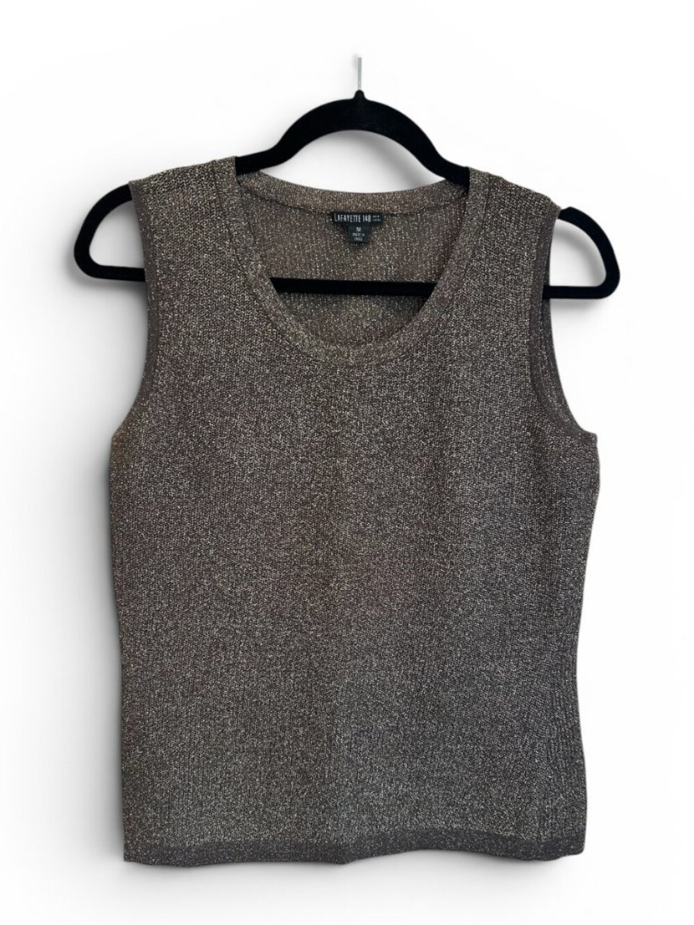 Lafayette 148 Metallic Knit Sleeveless Top Semi‎ Sheer Shimmer Tank M